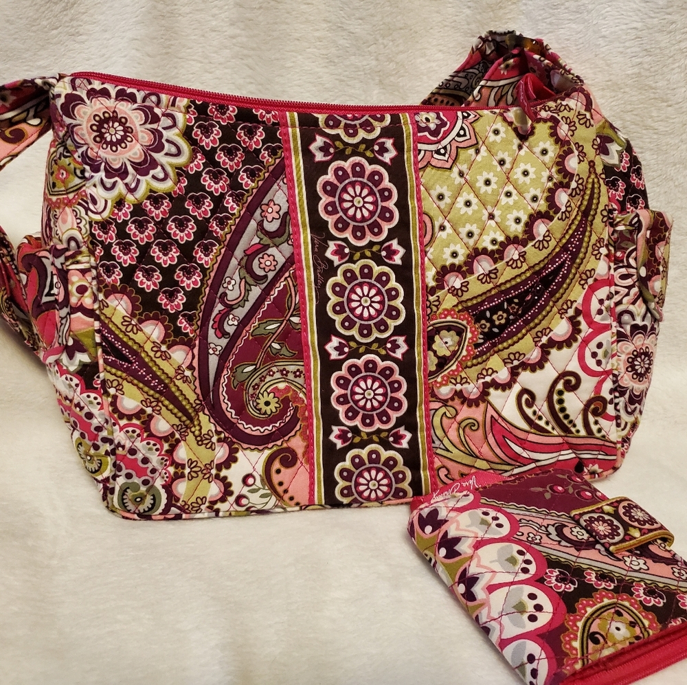 Vera Bradley On The Go Bag and Wallet - Very Berry Paisley